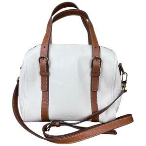 Fossil Sydney Satchel Bag White/Brown Peddle Leather Cow Hide Crossbody Purse